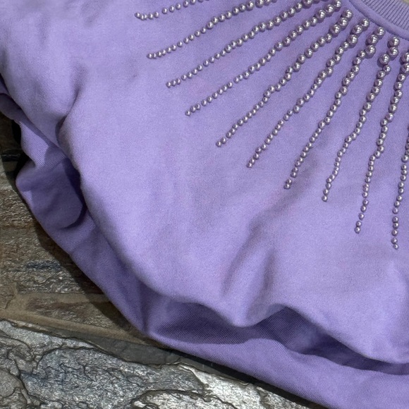 New Queen of Sparkles Pearl Lilac Purple 2 piece Crop Top Shorts Fleece set S XS - Picture 7 of 10